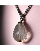 Pendentif Quartz rose facetté avec chaine