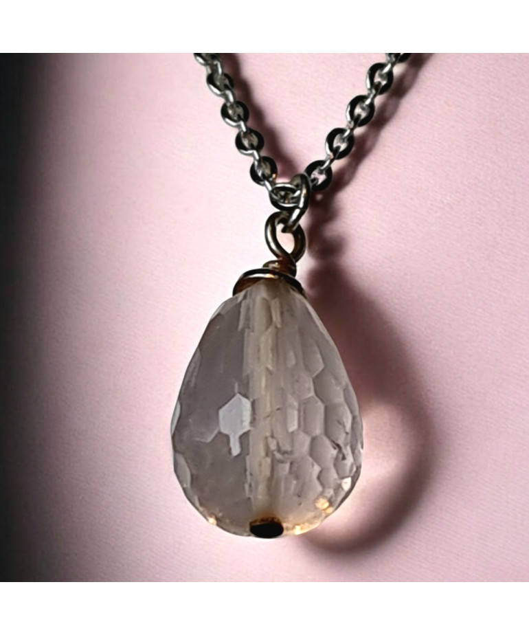 Pendentif Quartz rose facetté avec chaine