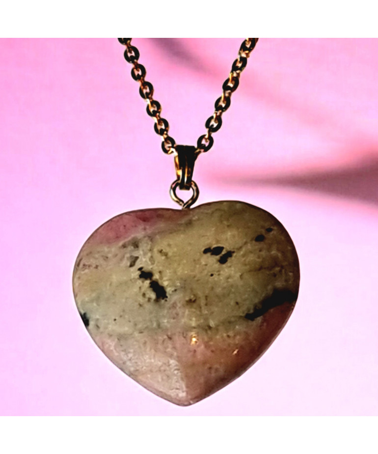 Pendentif Rhodonite Cœur sur chaîne dorée