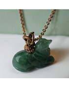 Pendentif Aventurine verte Ours avec chaîne dorée