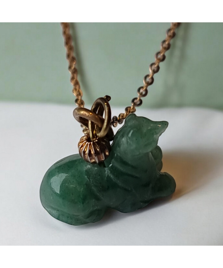 Pendentif Aventurine verte Ours avec chaîne dorée