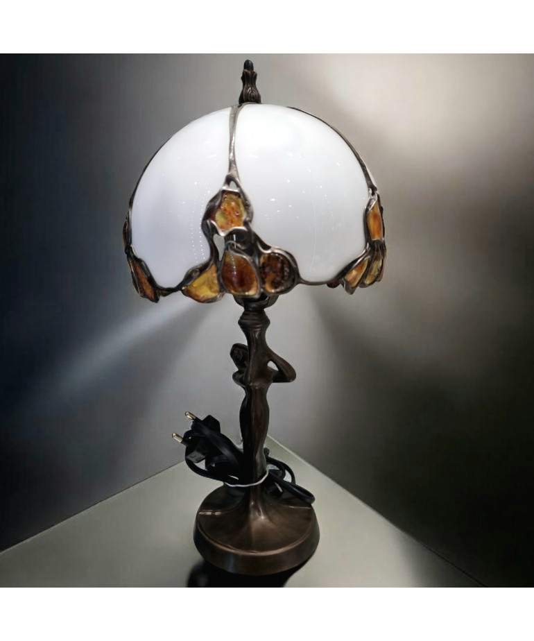 Lampe Ambre et verre en laiton 36cm