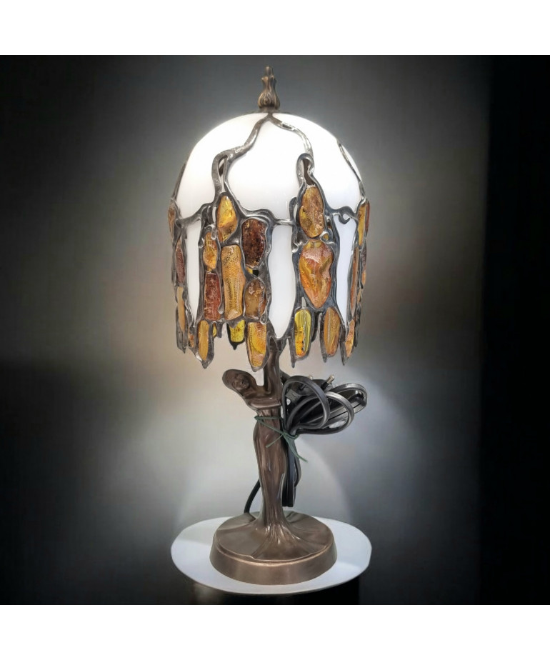 Lampe Ambre et verre en laiton 38cm