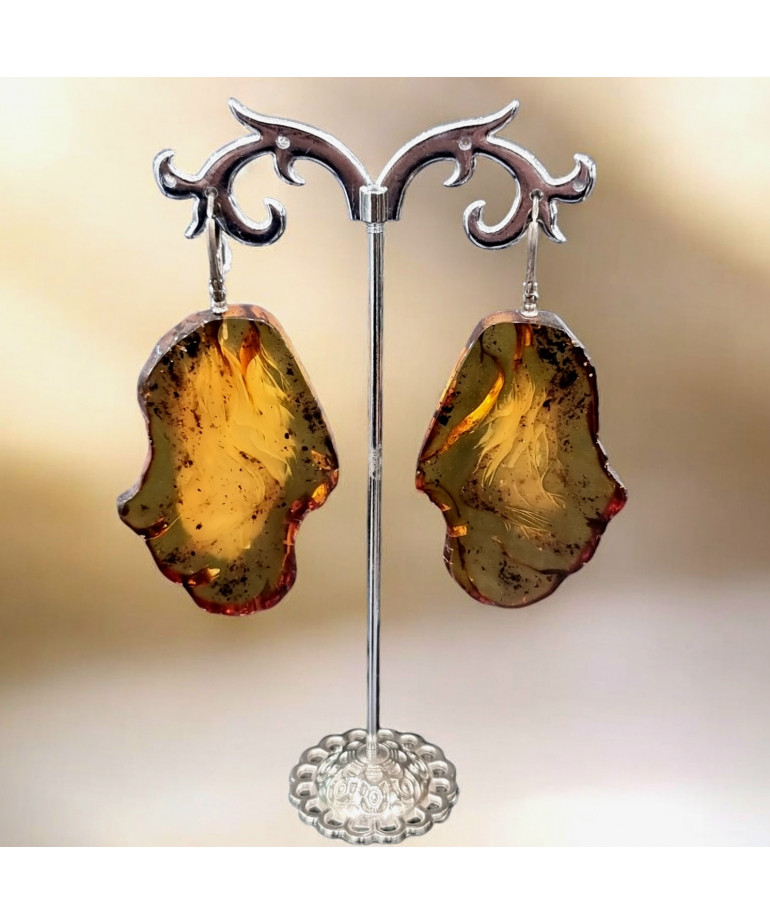 Boucles Ambre brute polie Argent 925