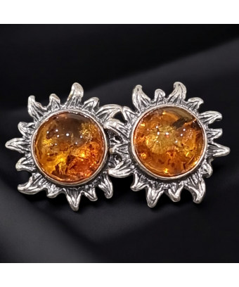Boucles Ambre Cognac Soleil Argent 925