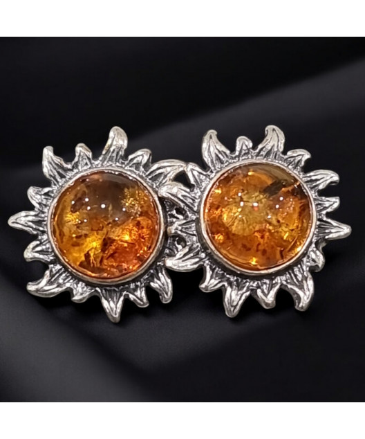 Boucles Ambre Cognac Soleil Argent 925