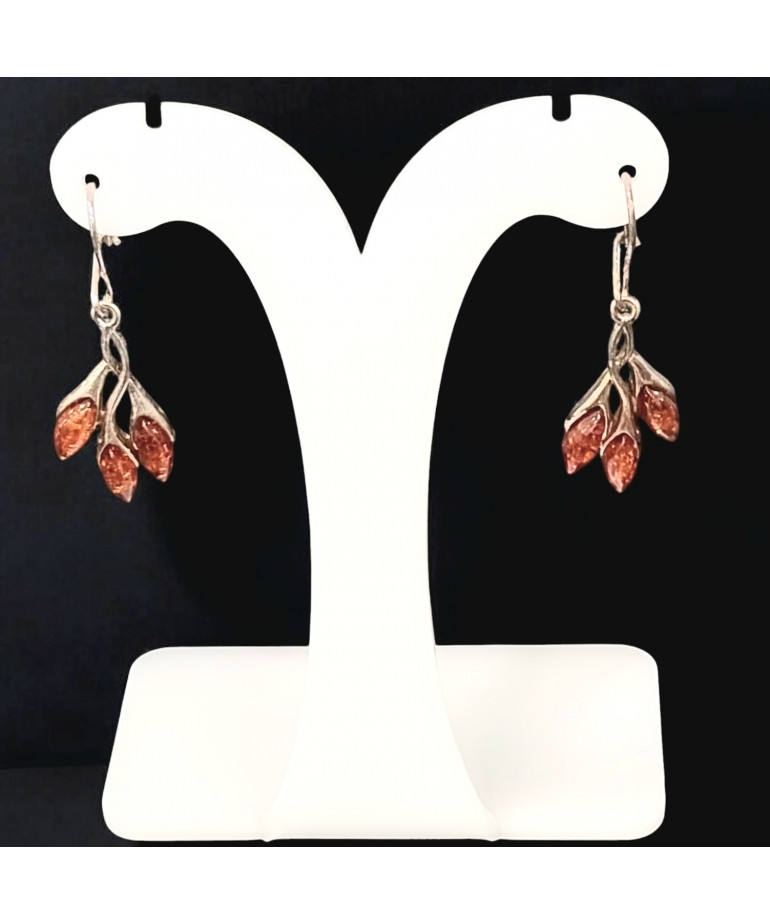 Boucles Ambre feuilles Argent 925