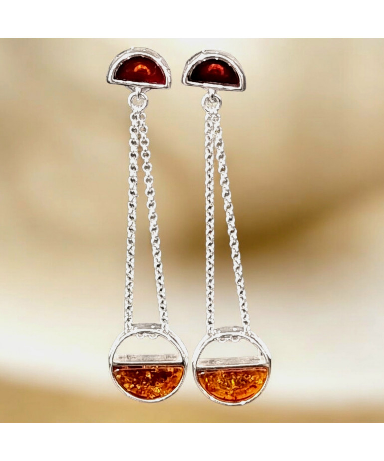 Boucles Ambre Cognac rondes Argent 925