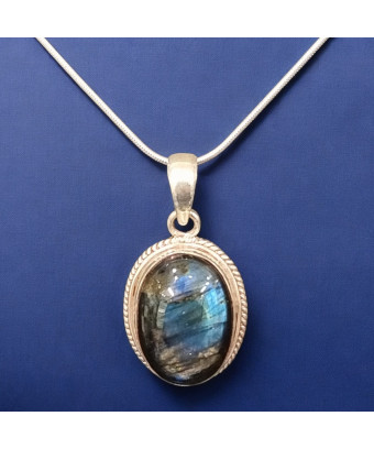 Pendentif Labradorite Ovale sur chaîne Argent 925 (s)