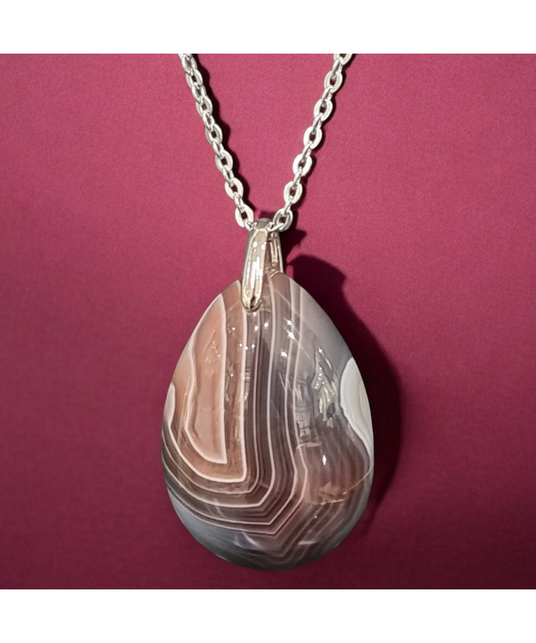 Pendentif Agate du Botswana sur chaîne