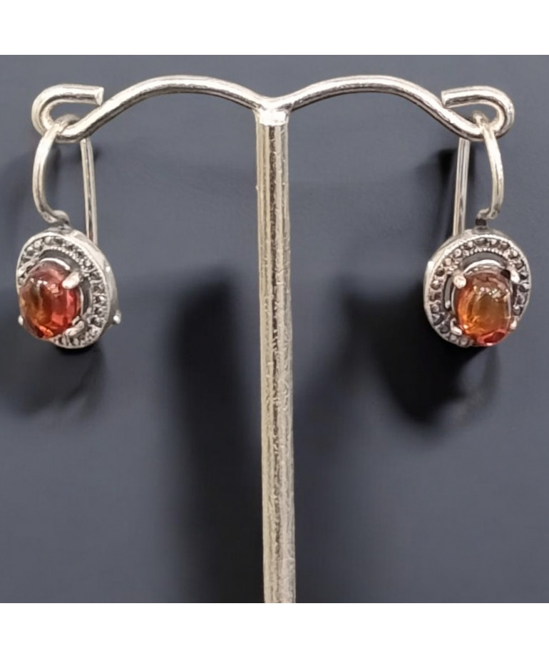 Boucles Ambre serties et Marcassite Argent 925