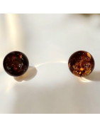 Boucles Ambre Cognac Boules Argent 925