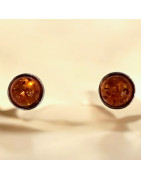 Boucles Ambre Cognac Demi-Boules Argent 925