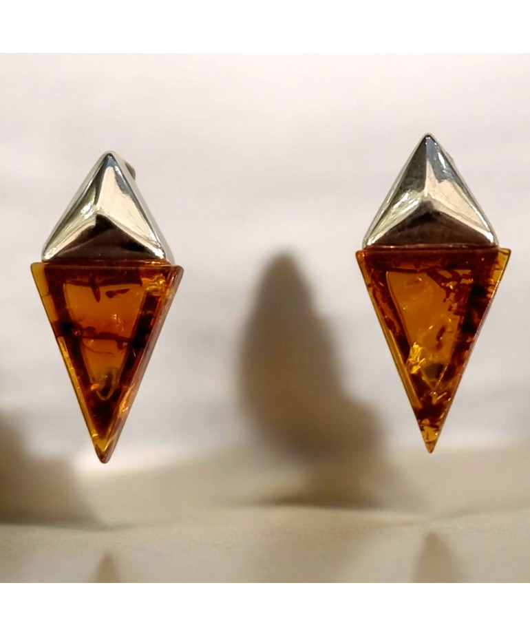 Boucles Ambre Cognac Triangles Argent 925