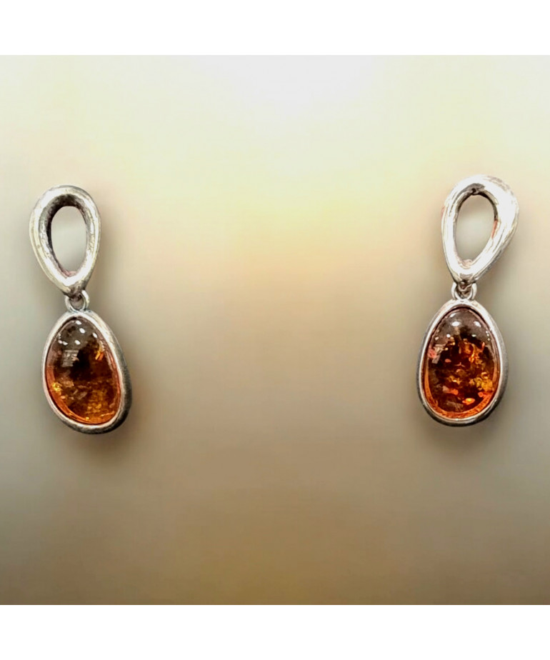 Boucles Ambre Cognac Ovales Argent 925