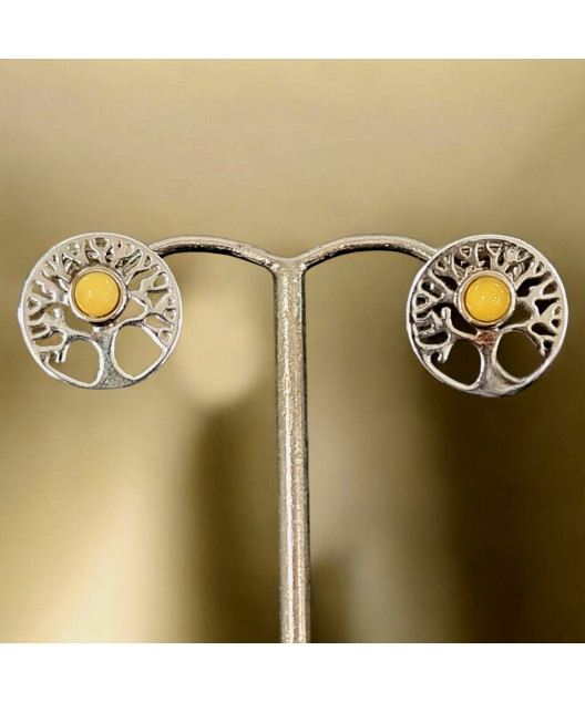 Boucles Ambre miel Arbre de vie Argent 925