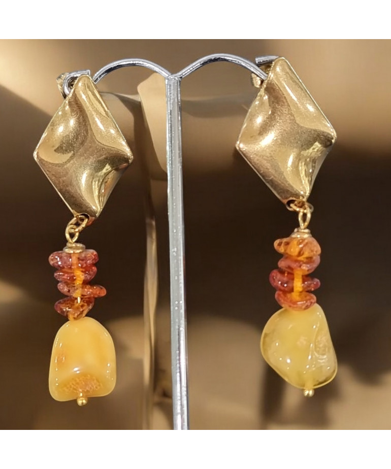 Boucles Ambre Cognac et Miel Argent 925