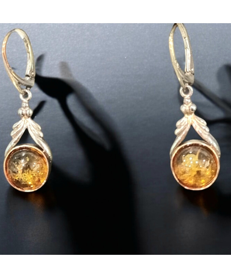 Boucles Ambre Cognac rondes Argent 925