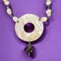 Collier Disque de Nacre et Perle Améthyste facettée et Pierre de lune 8mm