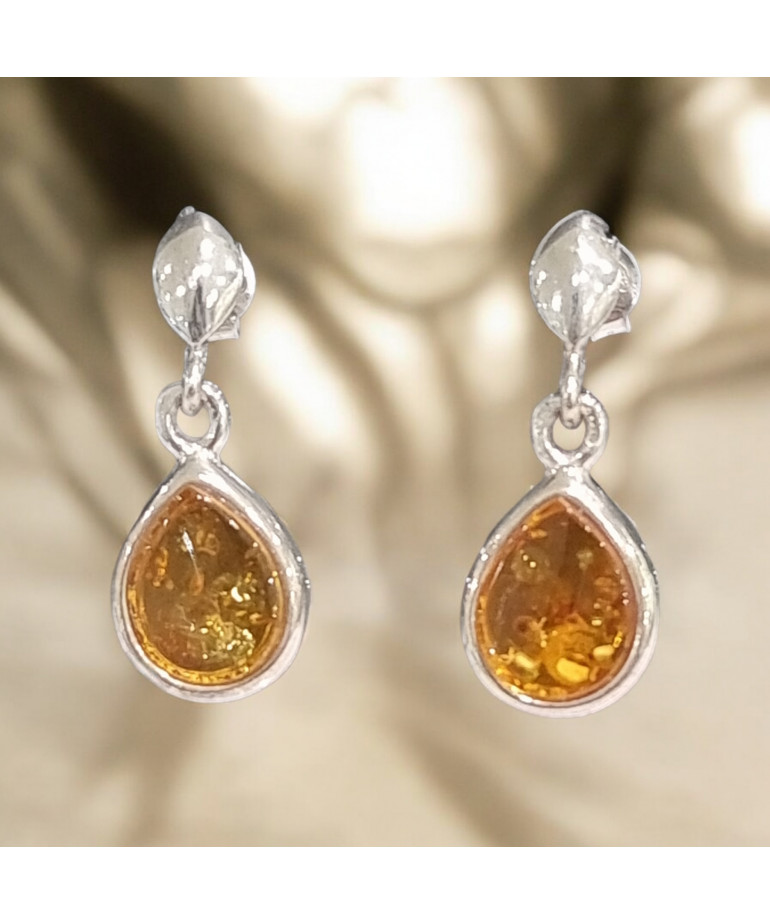 Boucles Ambre Cognac Ovales Argent 925