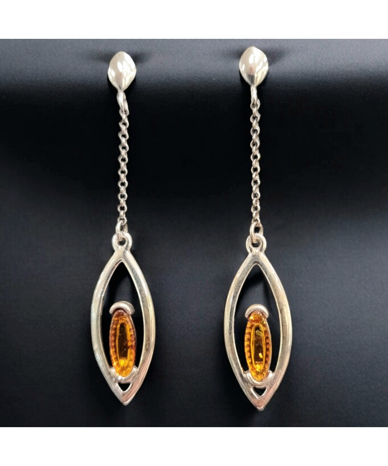 Boucles Ambre Cognac Ovales Argent 925