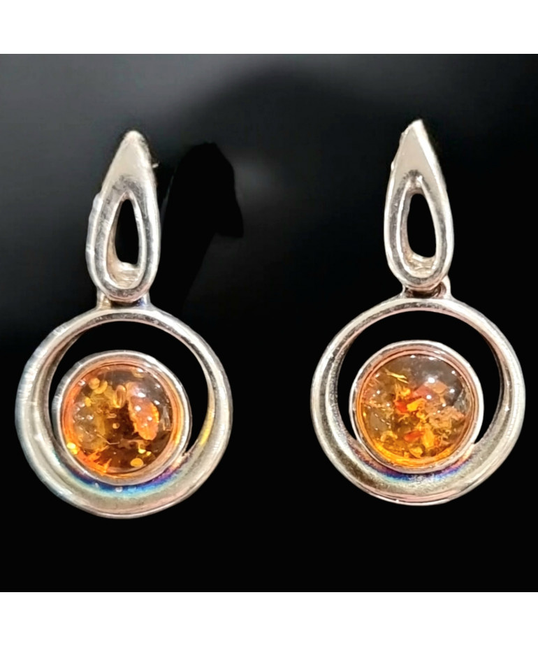 Boucles Ambre Cognac Rondes Argent 925