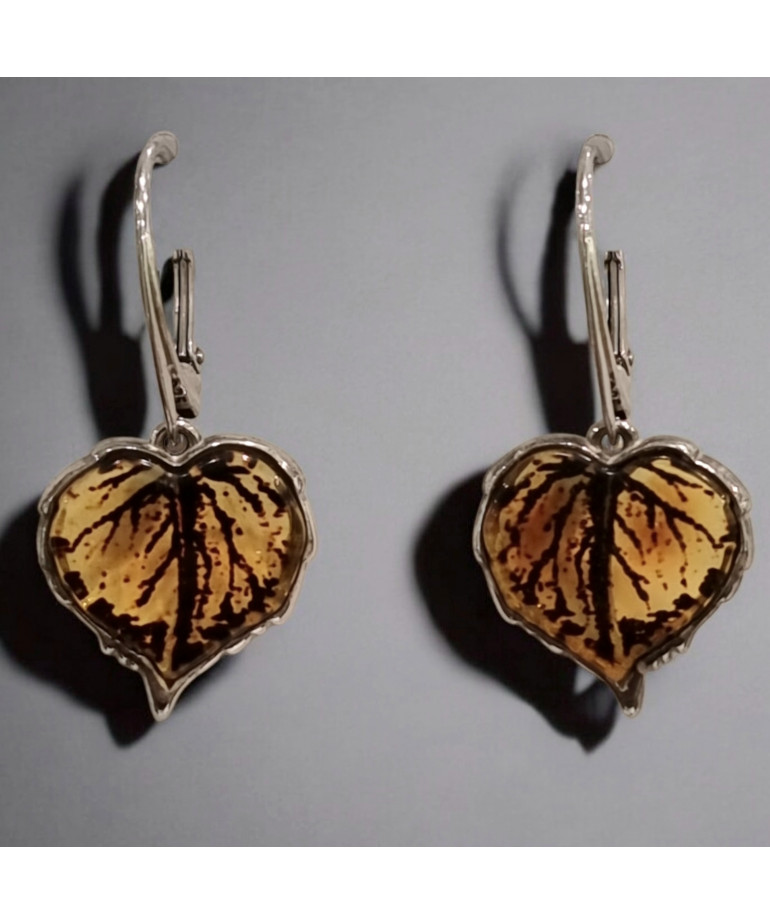 Boucles Ambre végétal feuilles Argent 925