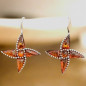 Boucles Ambre Cognac Fleurs Argent 925