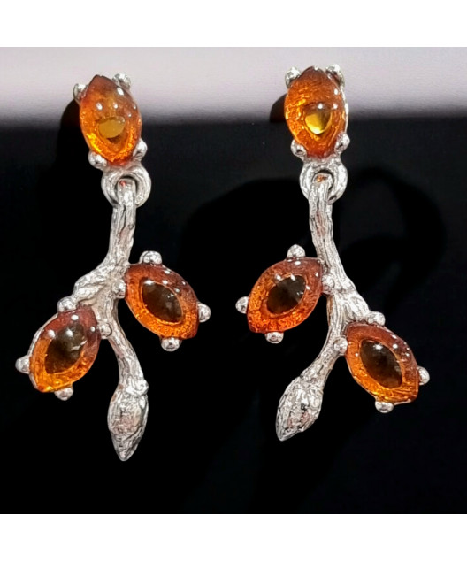 Boucles Ambre feuilles Argent 925
