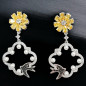 Boucles Zirconium Fleur et Perles avec Hirondelles