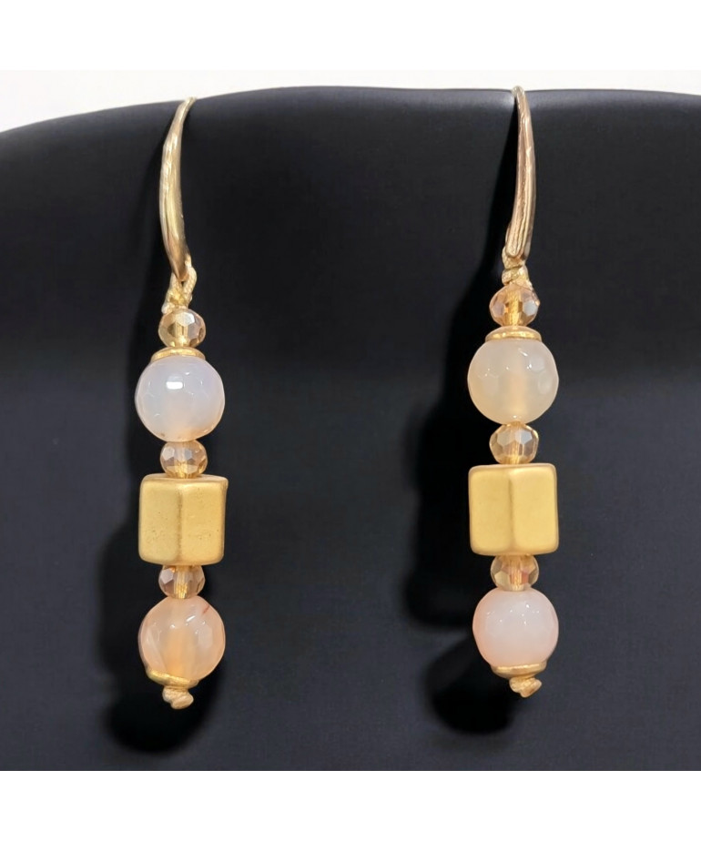 Boucles Agate de feu et Zirconium Plaqué or (s)