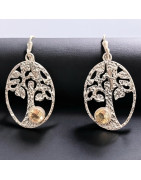 Boucles Citrine facettées Arbre de vie Argent 925