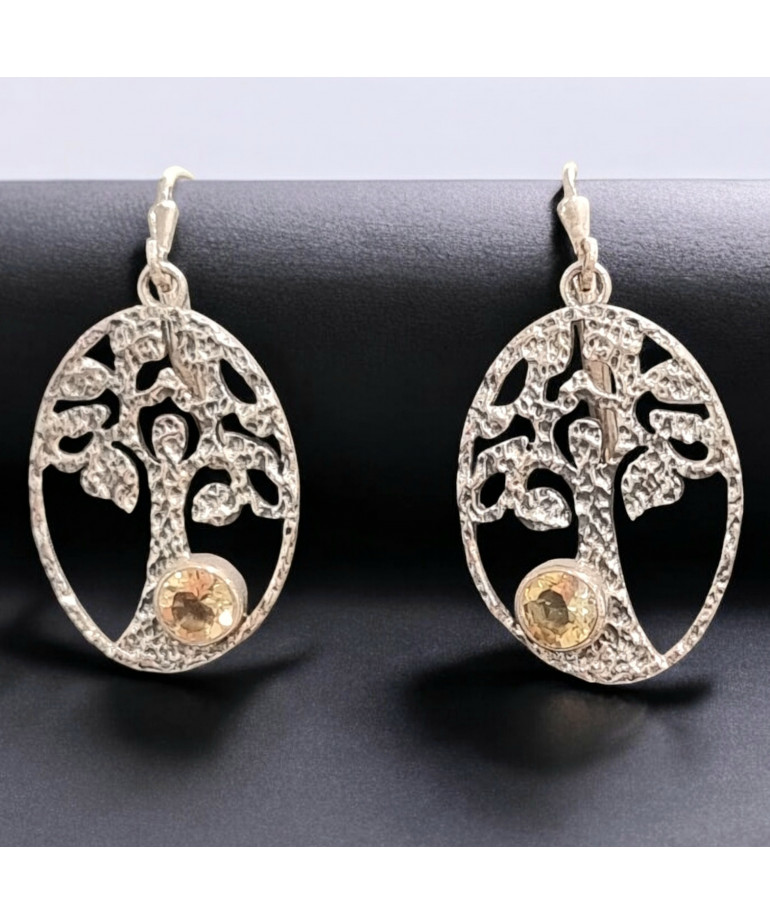 Boucles Citrine facettées Arbre de vie Argent 925