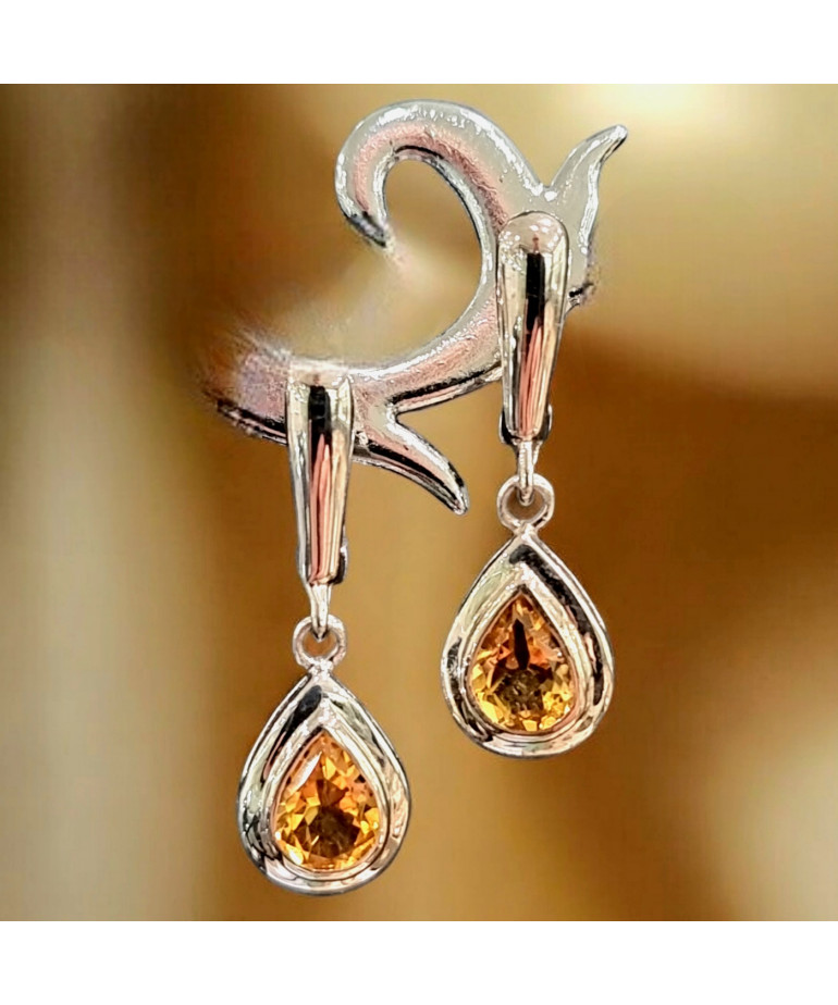 Boucles Citrine Gouttes facettées Argent 925