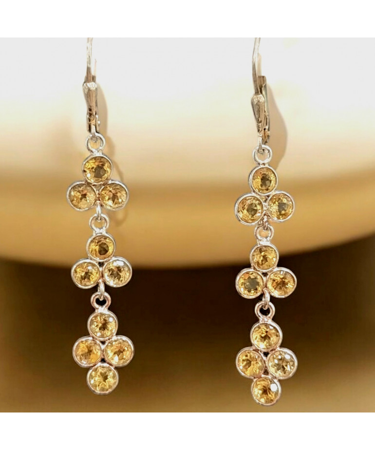 Boucles Citrine Fleurs facettées Argent 925