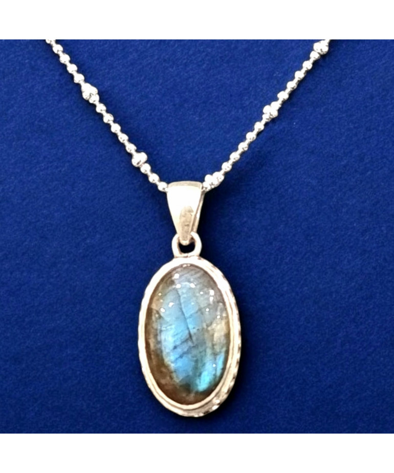 Pendentif Labradorite Ovale Argent 925 avec chaîne