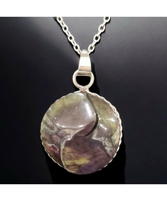 Pendentif Obsidienne à nuances mauve et verte Yin & Yang avec chaîne