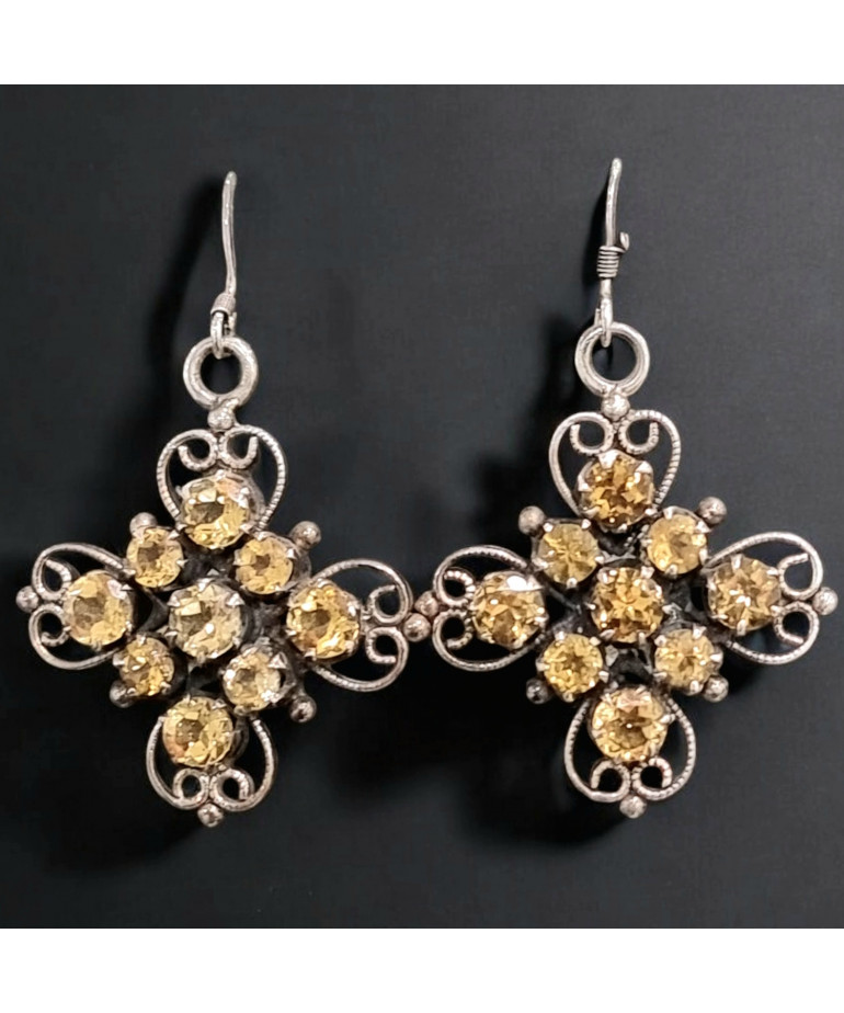 Boucles Citrine facettée Fleur Argent 925 (s)