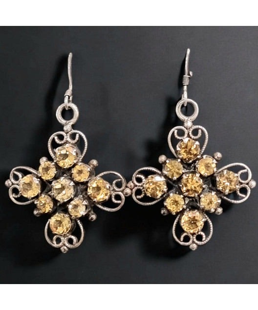 Boucles Citrine facettée Fleur Argent 925 (s)
