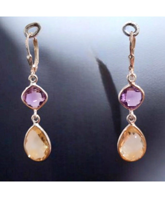 Boucles Améthyste et Citrine facettées Argent 925