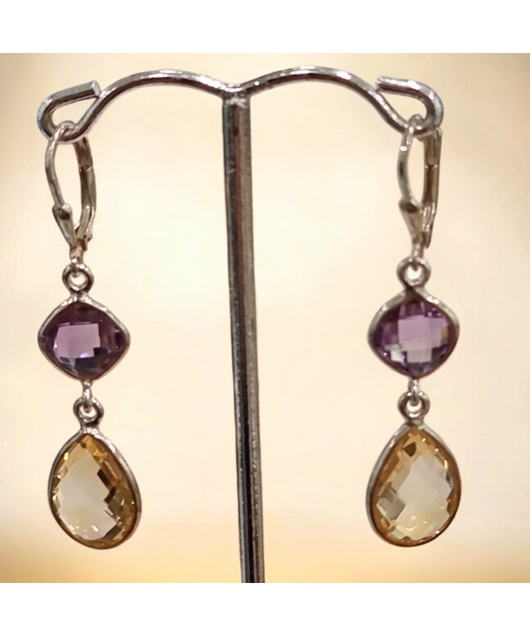Boucles Améthyste et Citrine facettées Argent 925