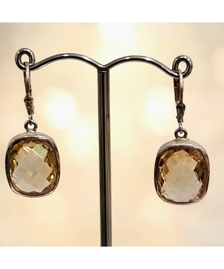 Boucles Citrine Rectangles facettées Argent 925 (s)