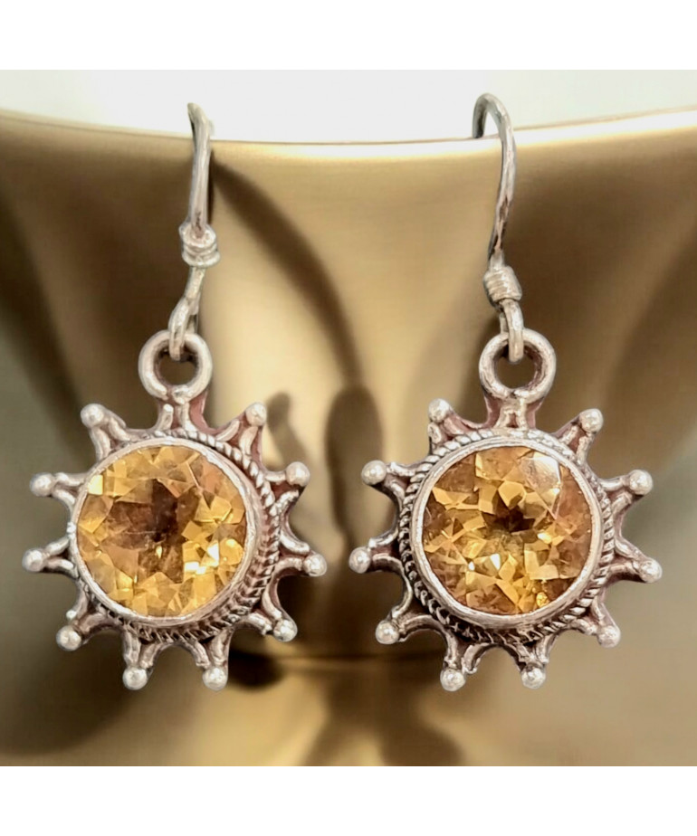 Boucles Citrine Soleil facettées Argent 925 (s)