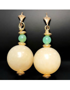 Boucles Calcite jaune Boules et Chrysoprase Plaquées or (s)