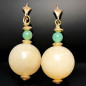 Boucles Calcite jaune Boules et Chrysoprase Plaquées or (s)