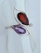 Bague améthyste & Ambre cognac argent 925 taille 55