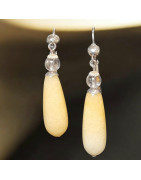 Boucles Calcite jaune et Cristal de roche Acier inox (s)