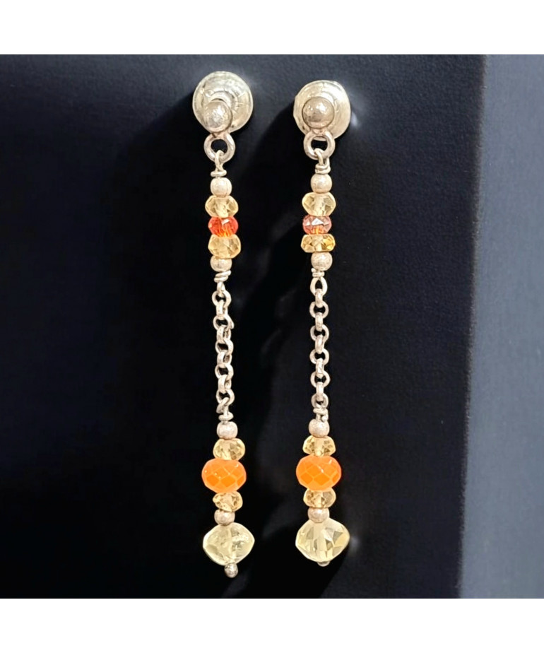 Boucles Citrine Ovale facettées et Agate de feu Argent 925 (s)