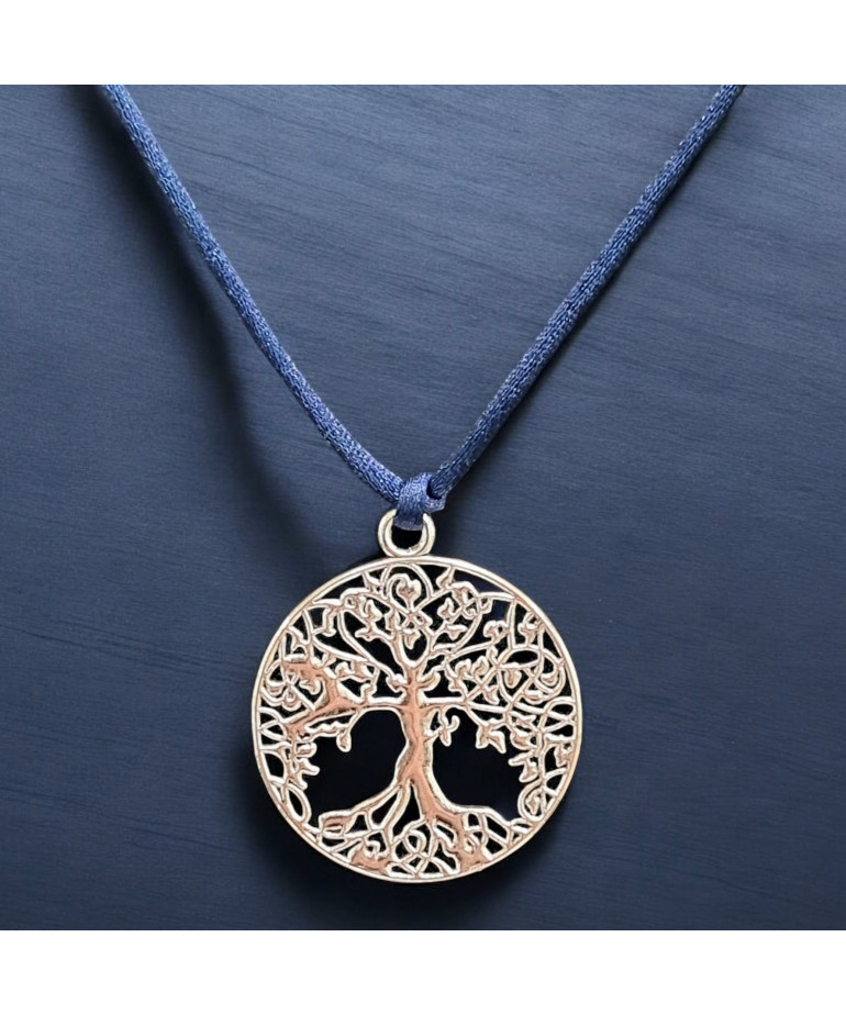 Pendentif Arbre de vie Métal argenté diam 3cm sur cordon réglable (s)