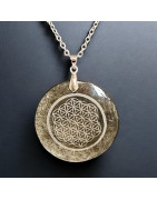 Pendentif Obsidienne dorée Rond Fleur de vie sur cordon réglable (s)
